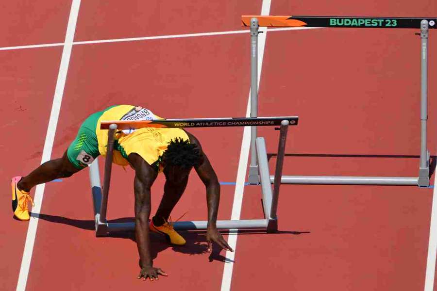 Jamaica’s Rasheed Broadbell was favourite to medal in the 110m hurdles, but crashed out in his heat