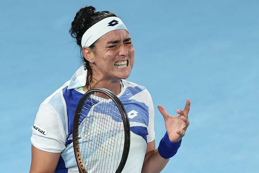 Ons Jabeur reacts after a point against Czech Republic's Marketa Vondrousova during their women's singles match