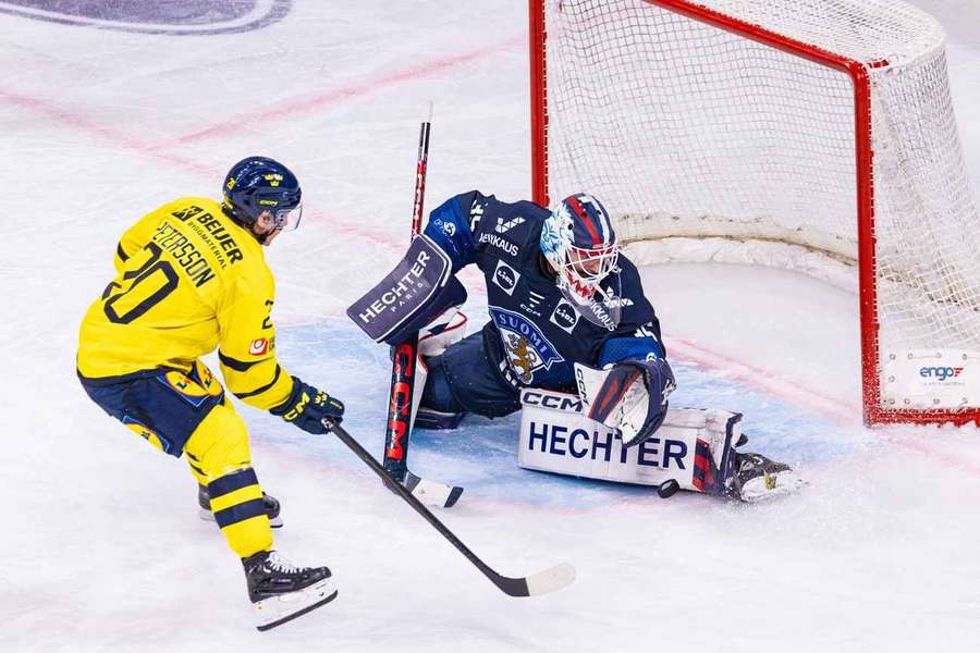 Sweden's Andre Pettersson has a shot saved Sweden's Andre Pettersson has a shot saved