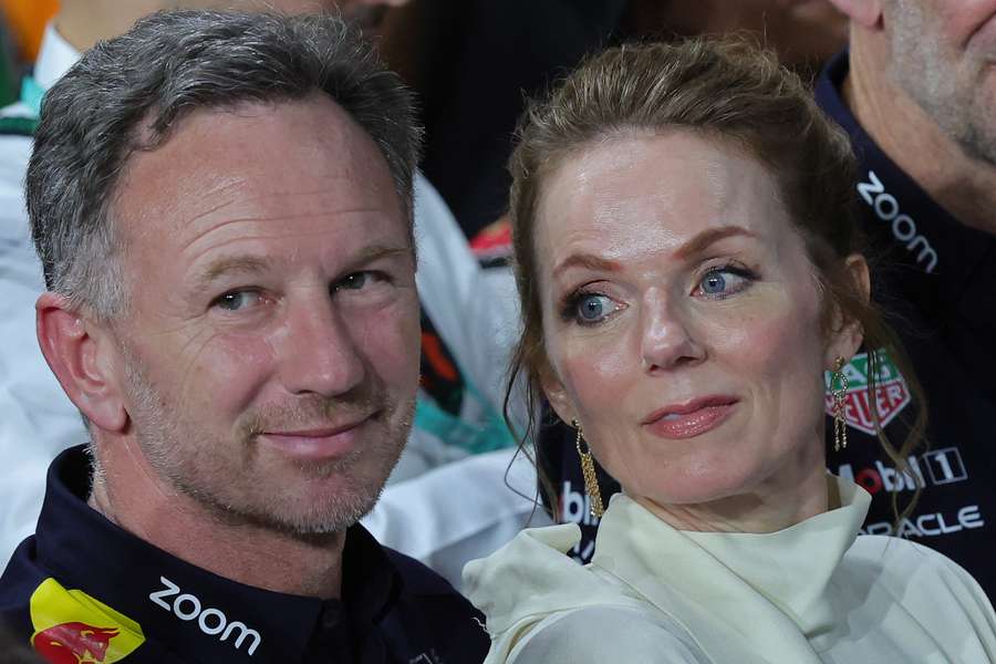 Christian Horner en zijn vrouw Geri Halliwell na de winst van Max