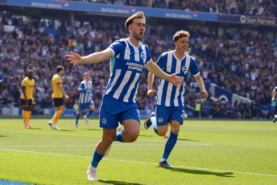 Jack Hinshelwood celebrates scoring Brighton's first goal inside the first minute