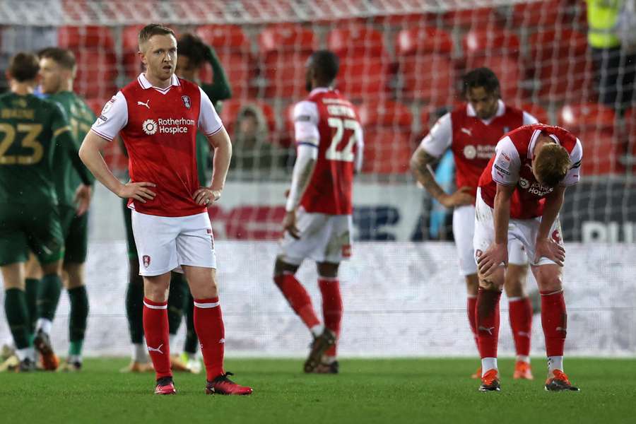 Rotherham United players react after the Sky Bet Championship match between Rotherham United and Plymouth Argyle
