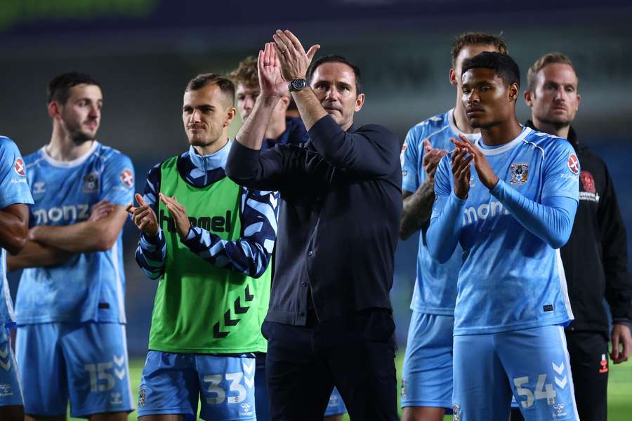 Frank Lampard manager of Coventry City applauds fans at full-time