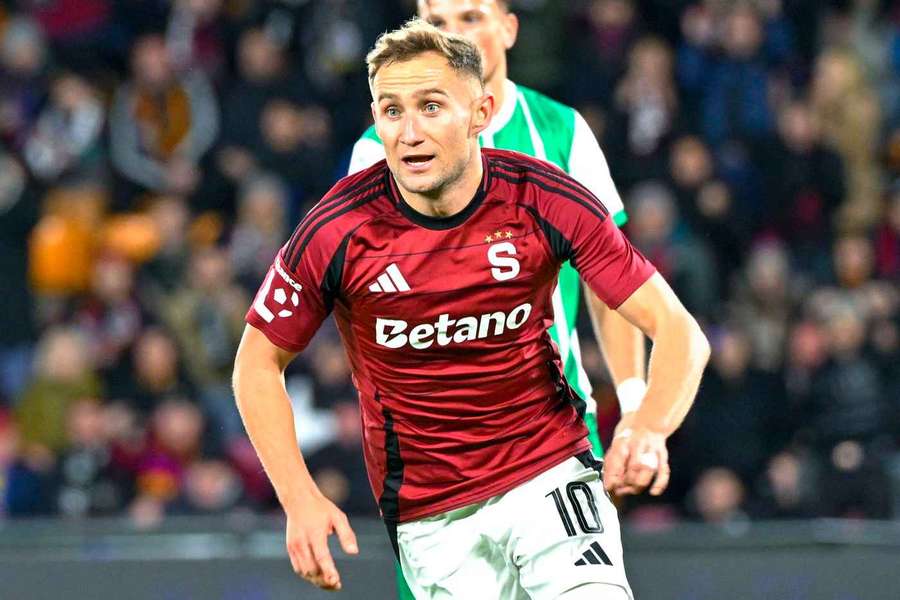 Jan Kuchta slaví gól v derby s Bohemians. Jan Kuchta slaví gól v derby s Bohemians.