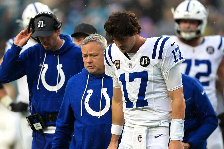 Daniel Jones is helped off the field after suffering an Achilles injury. Daniel Jones is helped off the field after suffering an Achilles injury.