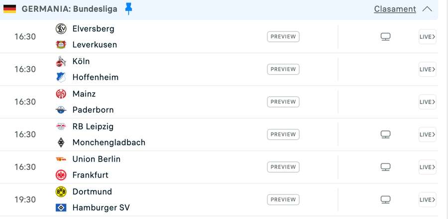 Meciurile zilei în Bundesliga Meciurile zilei în Bundesliga