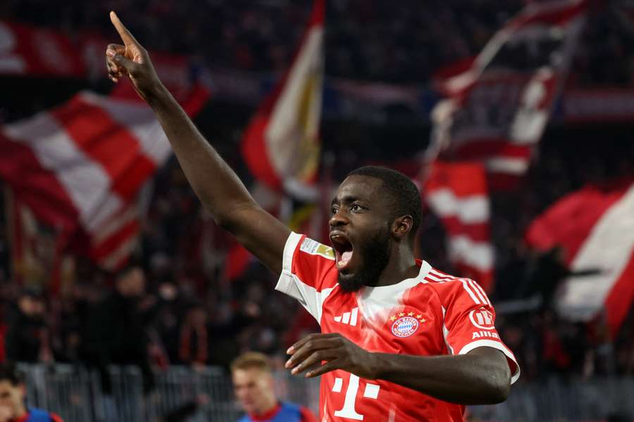 Dayot Upamecano celebrates after scoring Bayern's third goal Dayot Upamecano celebrates after scoring Bayern's third goal