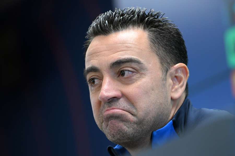 Xavi, during the press conference.