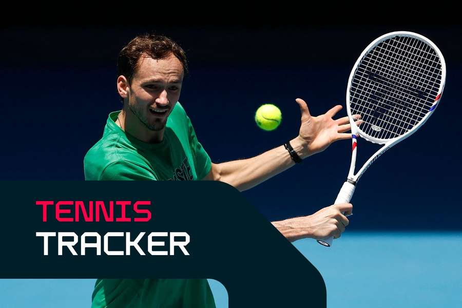 La quinta testa di serie maschile Daniil Medvedev in azione oggi a Melbourne.