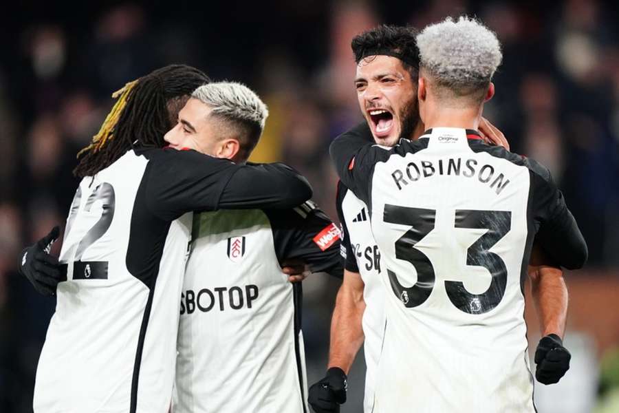 Raul Jimenez celebrates scoring Fulham's second goal against Nottingham Forest