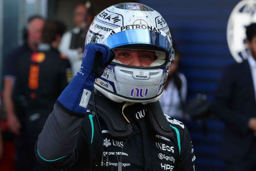 Mercedes' Kimi Antonelli celebrates after qualifying in pole position in Monaco 