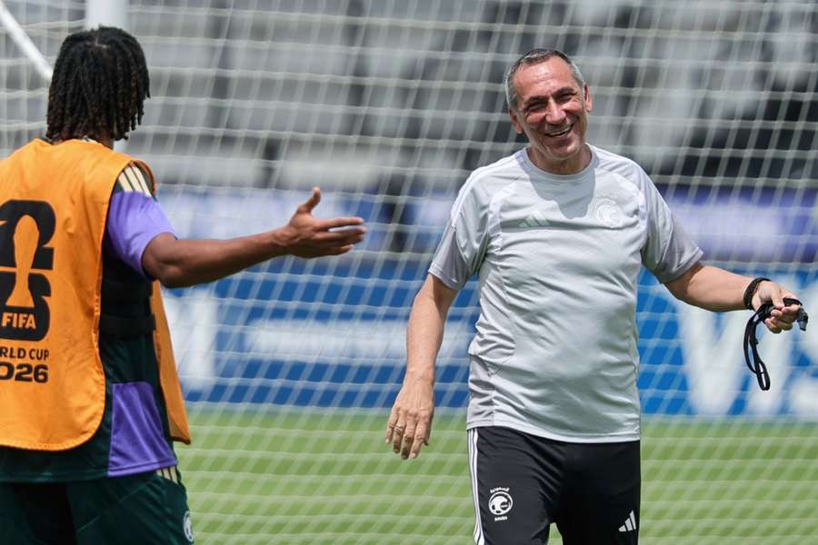 Saudi Arabia head coach Georgios Donis attends a training session ahead of their match against Spain Saudi Arabia head coach Georgios Donis attends a training session ahead of their match against Spain