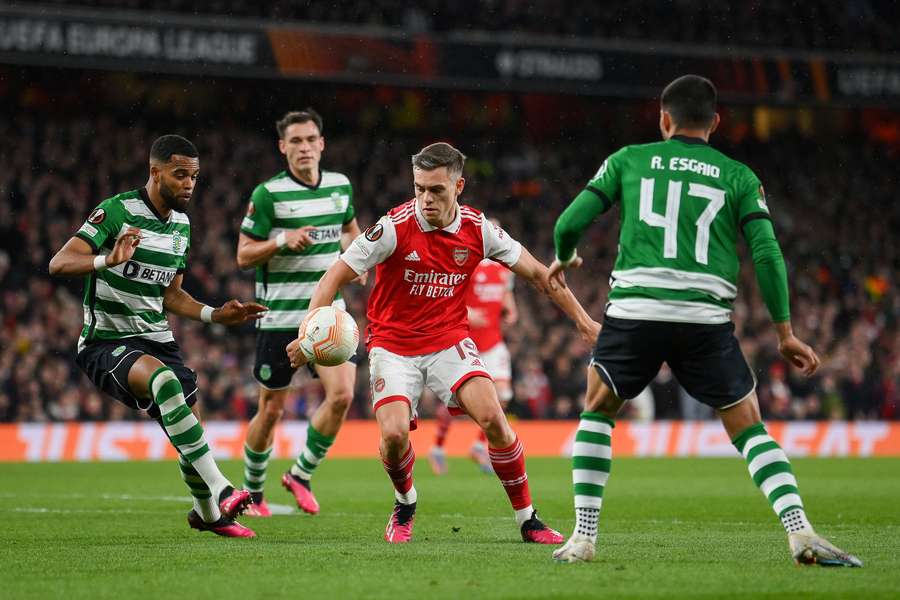 Leandro Trossard (Arsenal) lors du match de Ligue Europa face au Sporting, le 16 mars 2023 à l’Emirates Stadium (Londres).