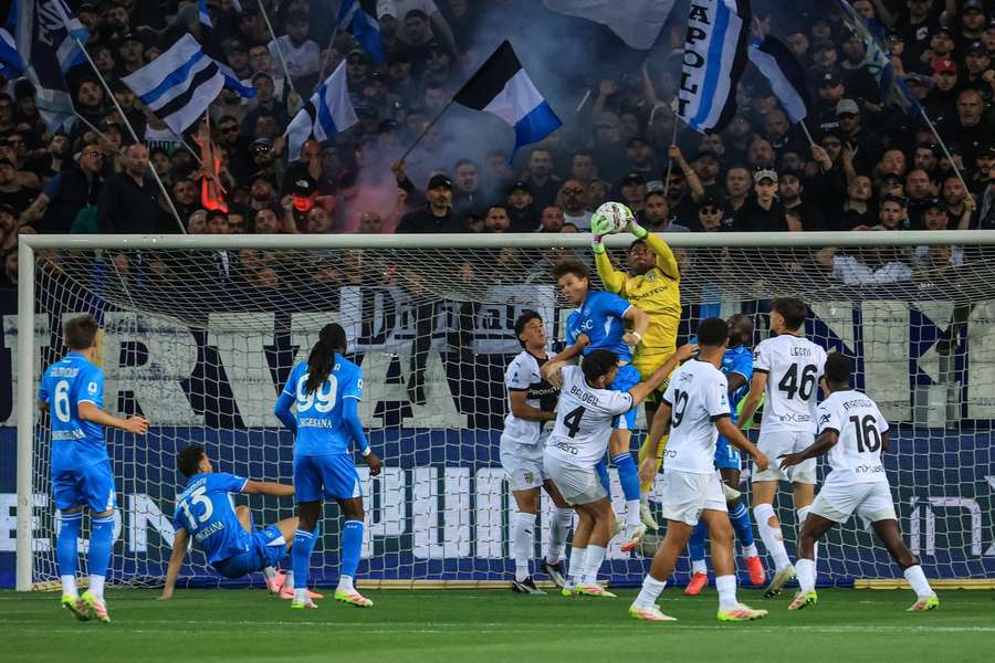 Parma's goalkeeper collects the ball