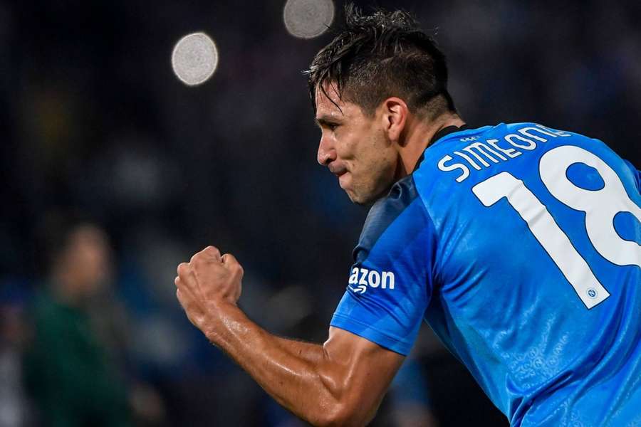 Giovanni Simeone celebrates after giving Napoli the lead inside 11 first half minutes.