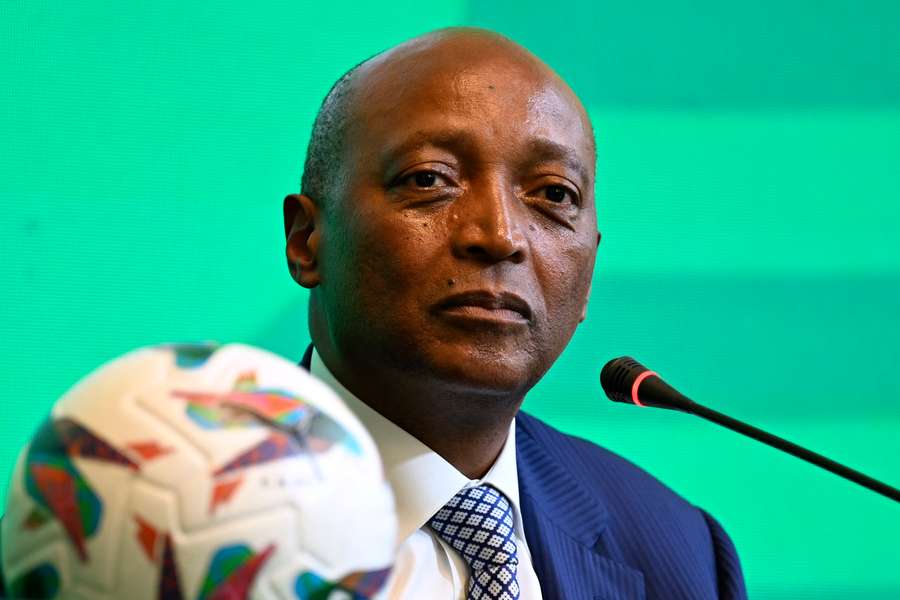 Patrice Motsepe attends a press conference after he was re-elected