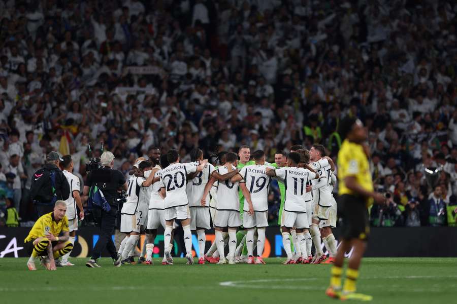 Real Madrid's players celebrate after winning the Champions League final against Borussia Dortmund