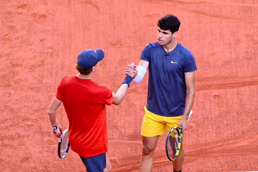 Jannik Sinner and Carlos Alcaraz during the French Open