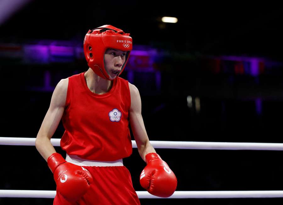 Yu Ting Lin of Taiwan reacts during her fight against Svetlana Kamenova Staneva of Bulgaria