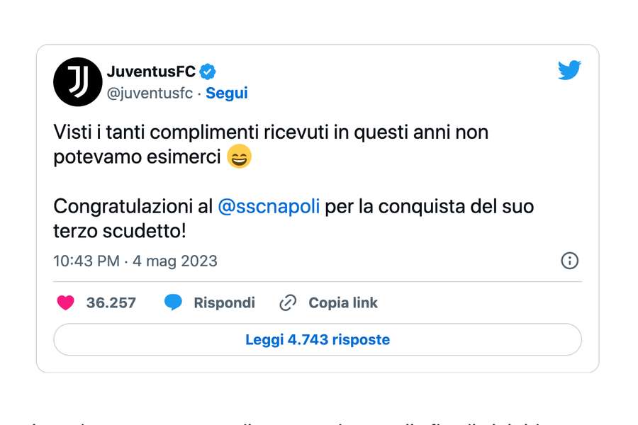 Il tweet al veleno della Juventus