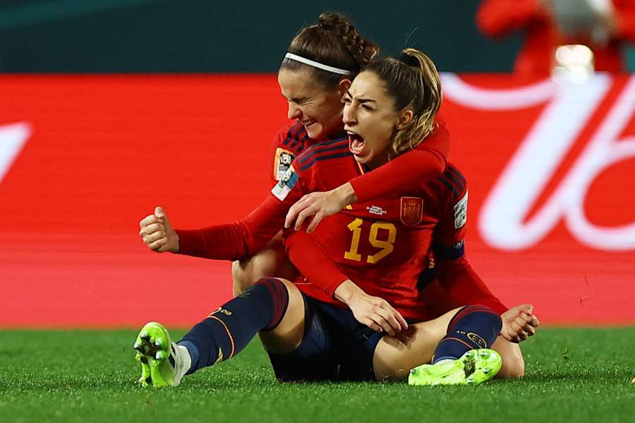 Spanish players celebrate their winner