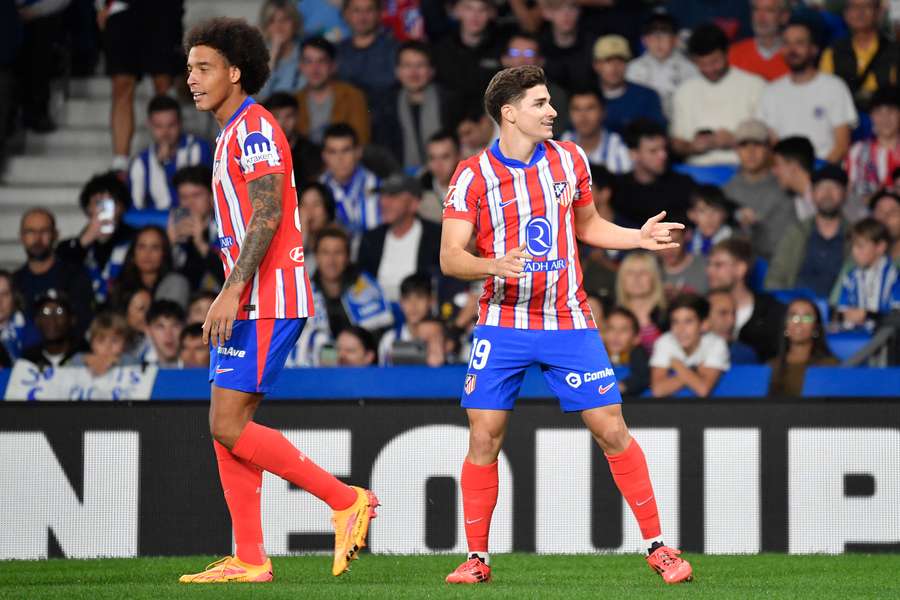 Julián Álvarez, feliz tras marcar su gol en San Sebastián