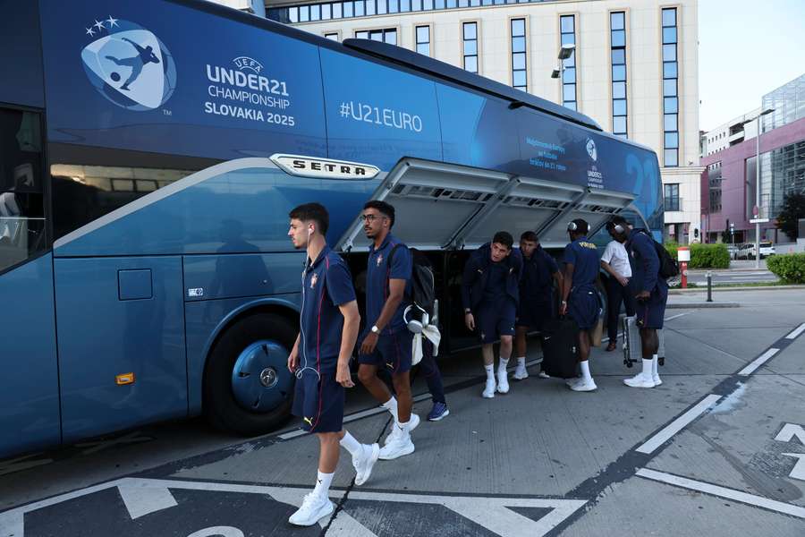 Jogadores da Seleção Nacional sub-21 em Trencin, na Eslováquia