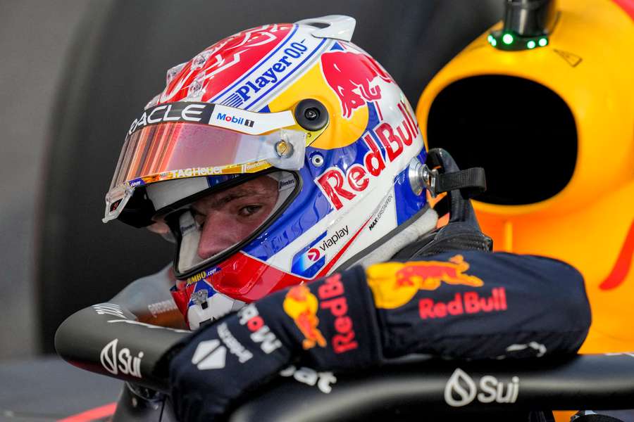 Red Bull Racing's Dutch driver Max Verstappen exits his car after the sprint shootout in Qatar