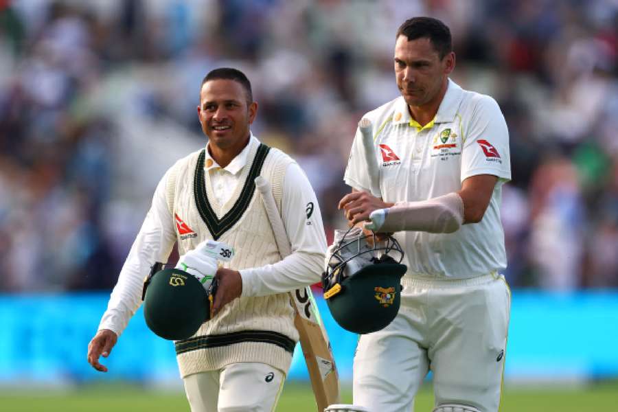 Khawaja and Boland walk off at the end of play