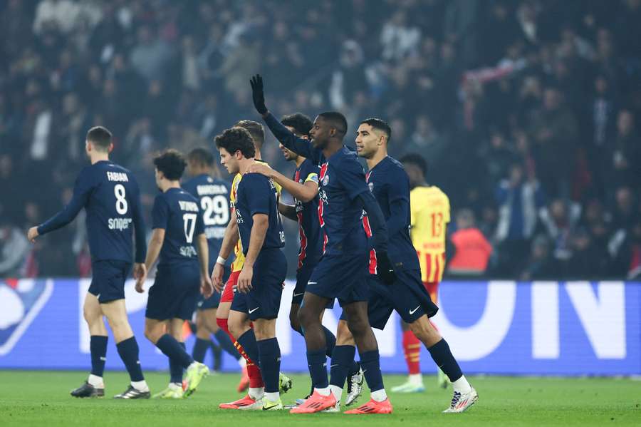 PSG players celebrate their opening goal