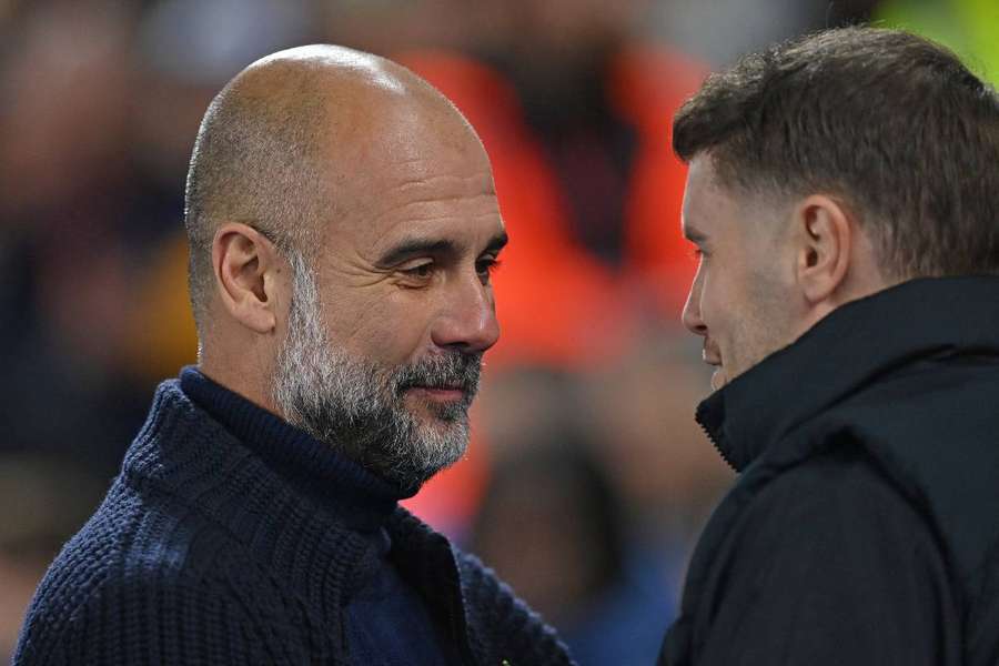 Hurzeler y Guardiola en el último Brighton-Manchester City