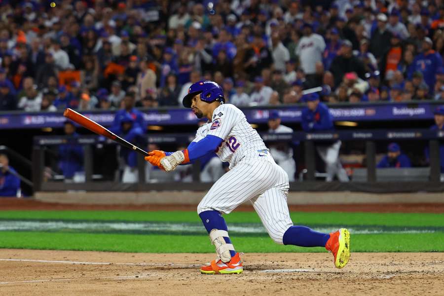 Francisco Lindor doubles during the fifth inning