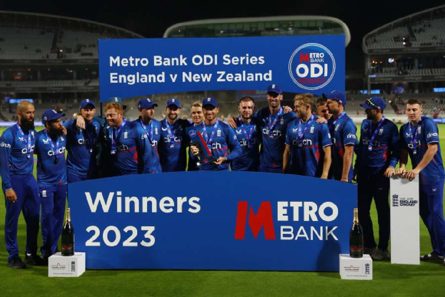 England players celebrate their series win