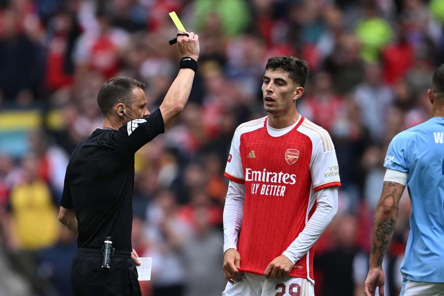 Havertz gets shown a yellow card Havertz gets shown a yellow card