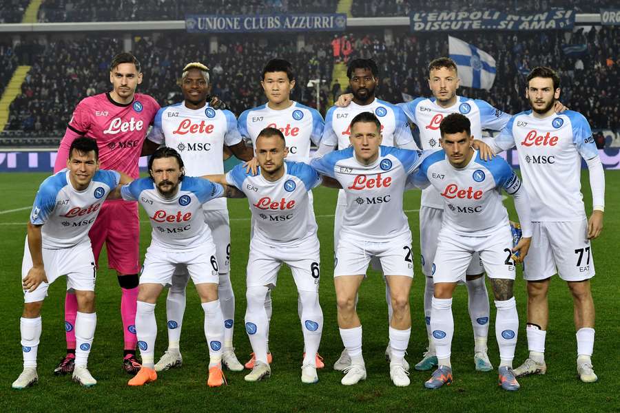 Napoli players pose for a team group photo before their match against Empoli