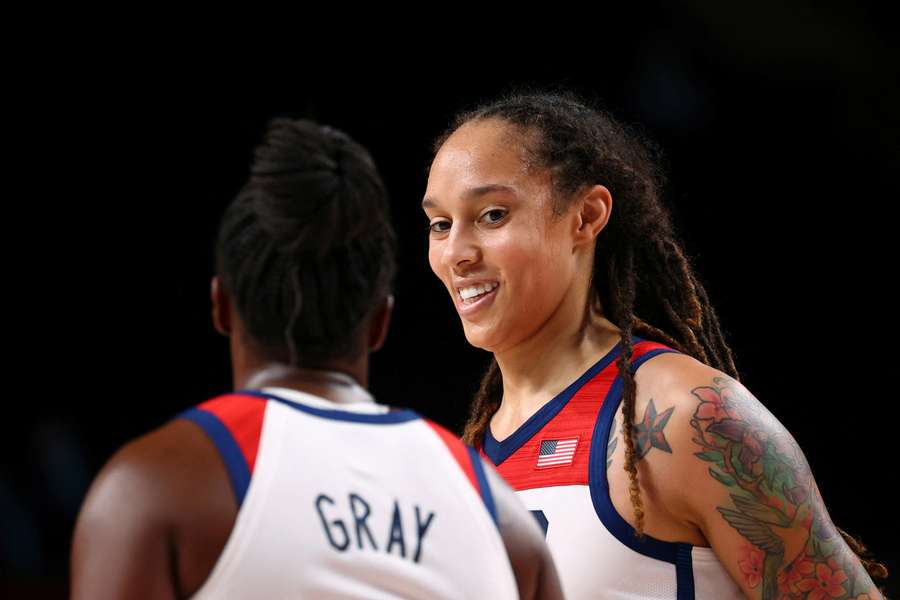 Brittney Griner with Chelsea Gray representing USA