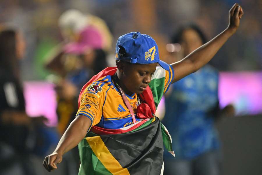 Thembi Kgatlana celebrates her league success with Tigres Thembi Kgatlana celebrates her league success with Tigres
