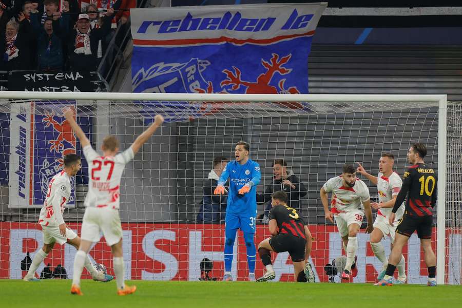 RB Leipzig players celebrate after Joško Gvardiol levels the tie in the 70th minute