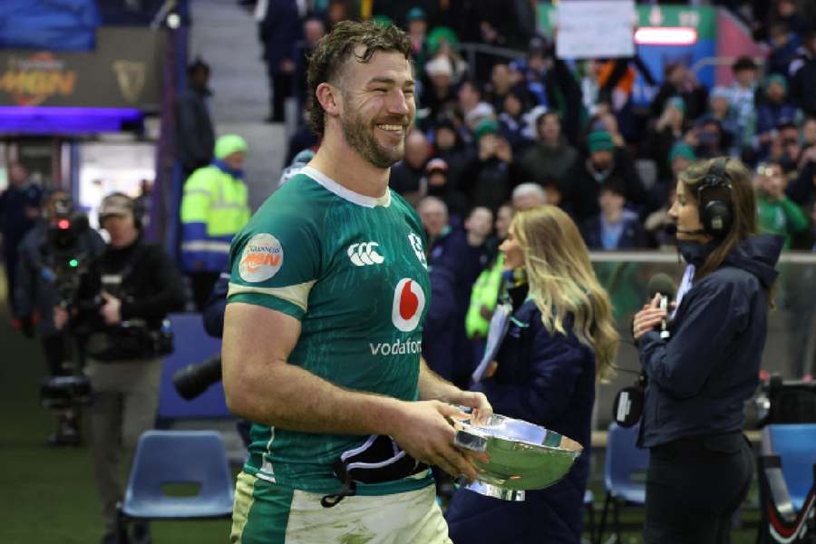 Captain Caelan Doris celebrating after Ireland beat Scotland in the Centenary Quaich 