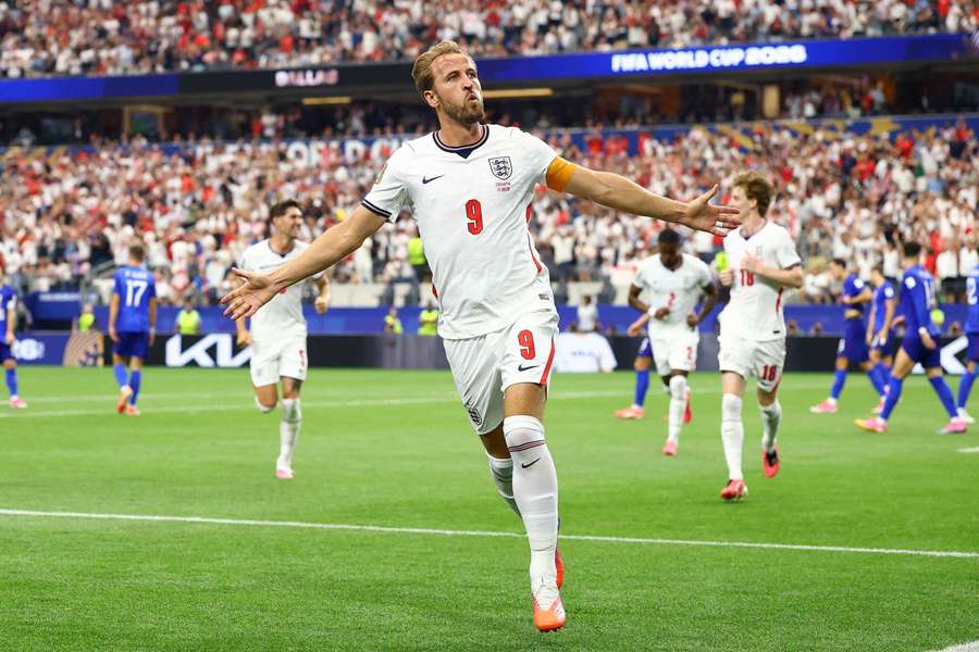 England's Harry Kane celebrates scoring their second goal