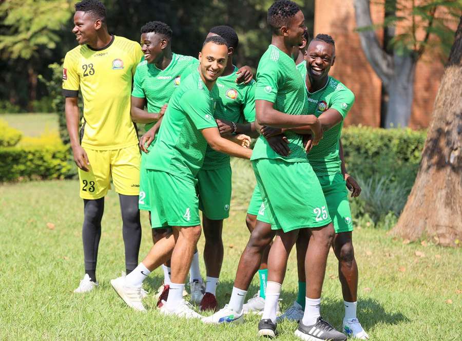 Harambee Stars defender Tobias Knost and his teammates in Malawi