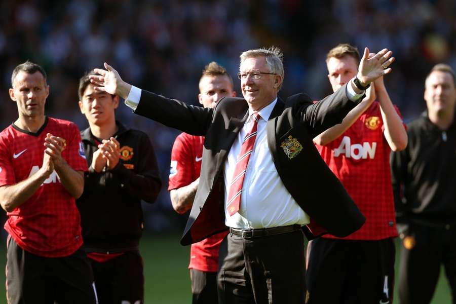 Sir Alex Ferguson leaves the field after his final game as a manager