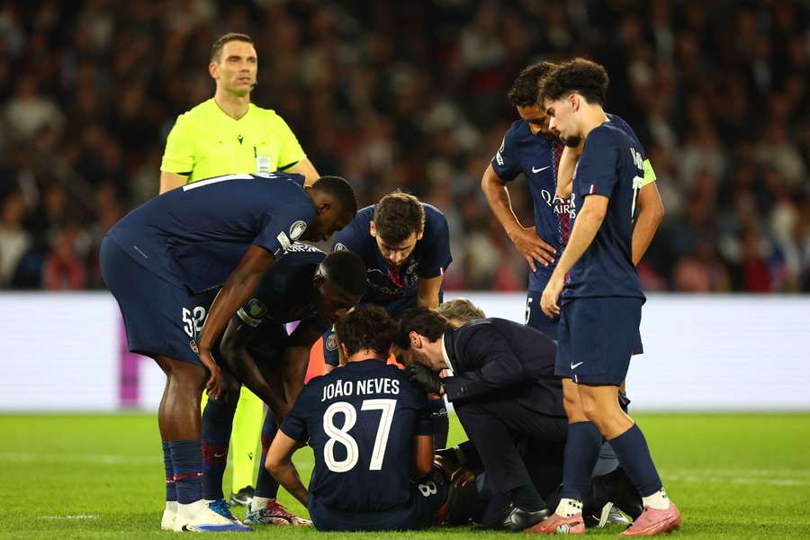 Joao Neves gets medical attention