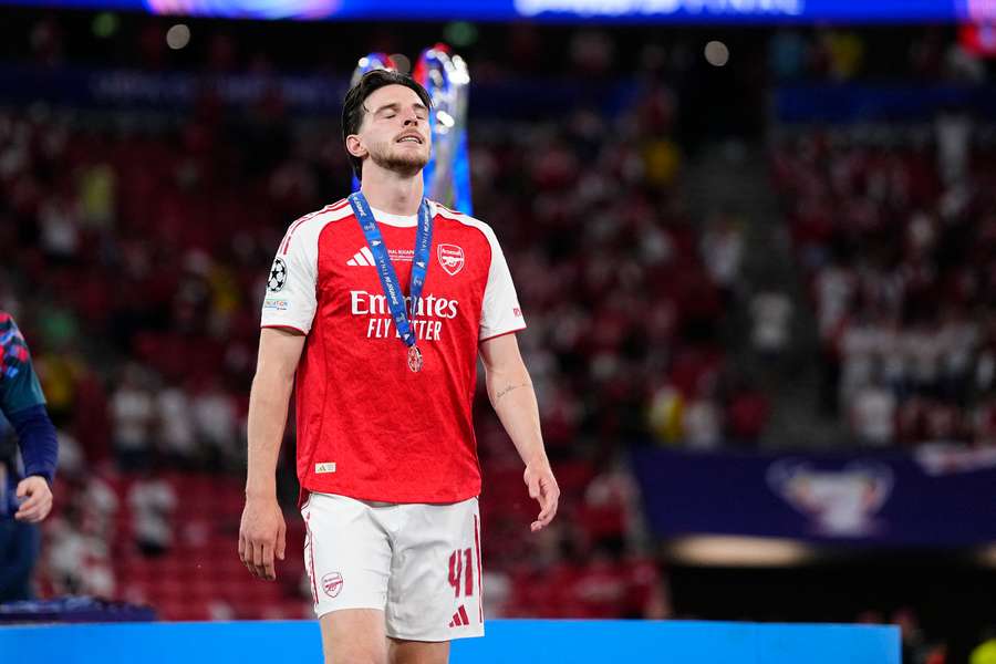 Arsenal midfielder Declan Rice after receiving his Champions League final runners up medal.