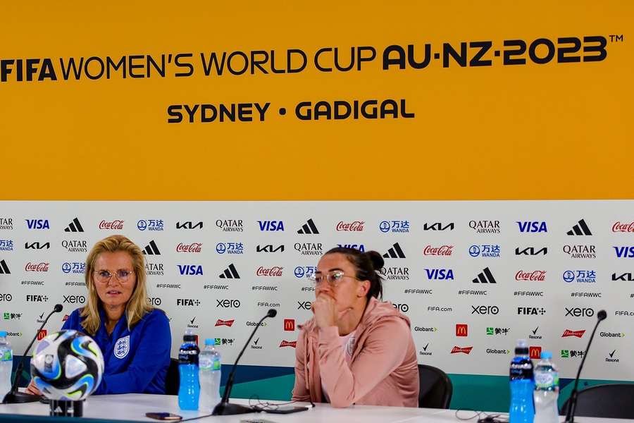 Wiegman and Bronze speaking in a press conference