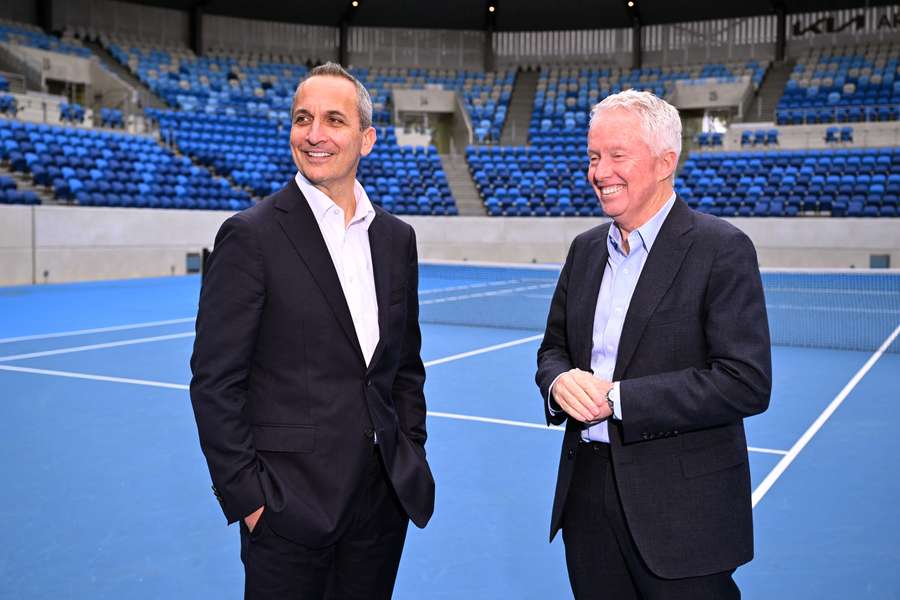 Andrew Abdo (left) speaks with outgoing Tennis Australia CEO Craig Tiley. Andrew Abdo (left) speaks with outgoing Tennis Australia CEO Craig Tiley.