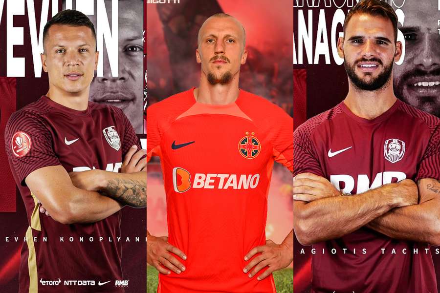 Yevhen Konoplyanka (CFR Cluj), Vlad Chiricheș (FCSB) și Panagiotis Tachtsidis (CFR Cluj)