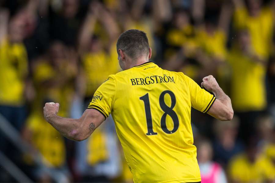 Jacob Bergstrom celebrates for Mjallby against Lincoln Red Imps