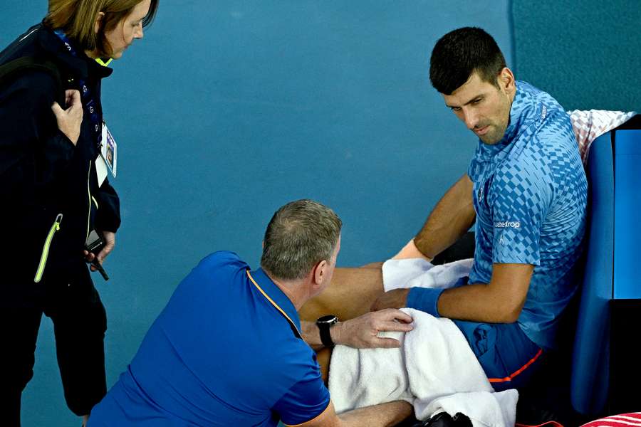 Serbia's Novak Djokovic takes a medical time out