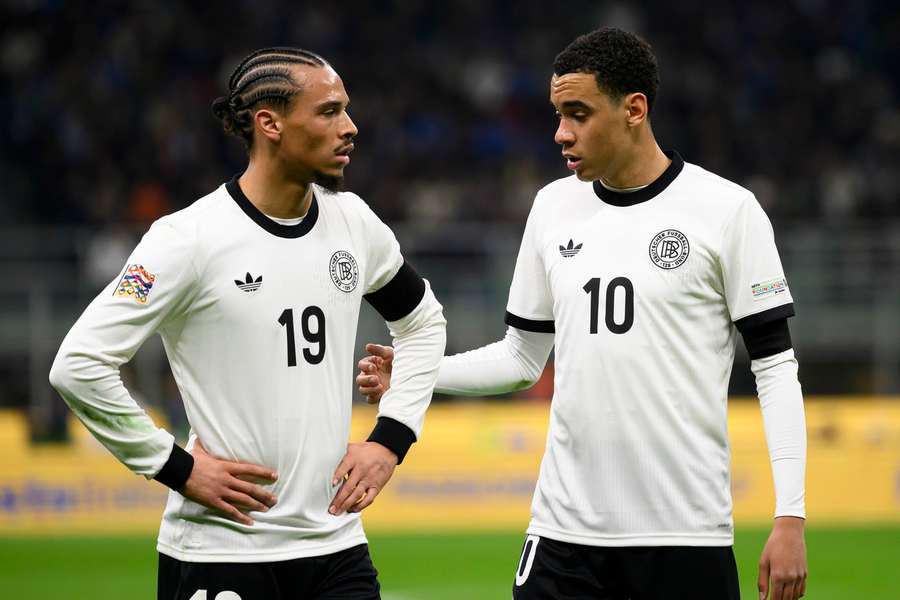 Leroy Sané und Jamal Musiala bei der Nationalmannschaft.